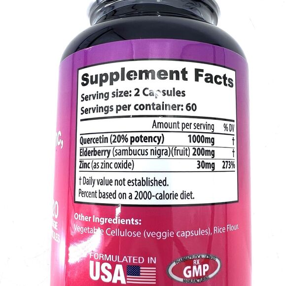 Nutradora Quercetin Zinc & Elderberry 1000mg Per Serving Veggie Capsules - Picture 3 of 6